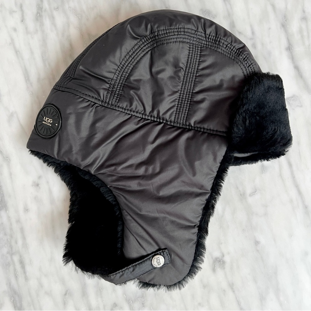 UGG Black Faux Fur Trapper Winter Hat